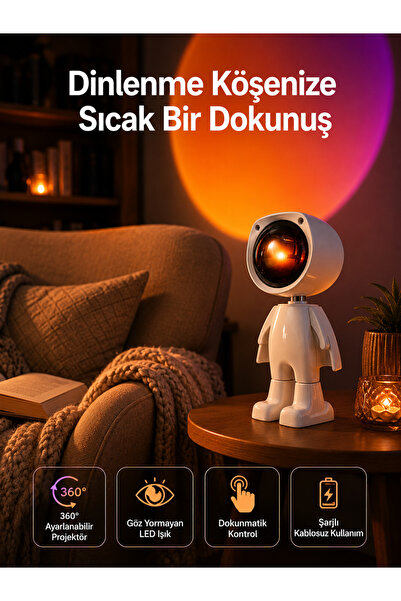 Genel Markalar 180 Derece Dönebilen Astronot Masa ve Gece Lambası Projektör