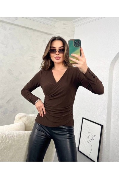 ELAY Fashion بلوزة نسائية ذات ياقة مزدوجة الصدر