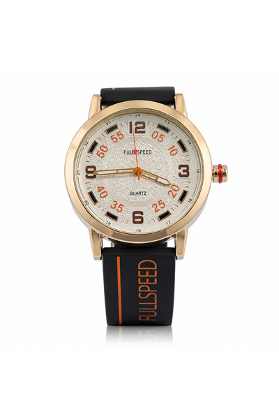 FULLSPEED Ceas Bărbătesc Quartz cu Curea Neagră din Silicon și Cadran Gold – ...