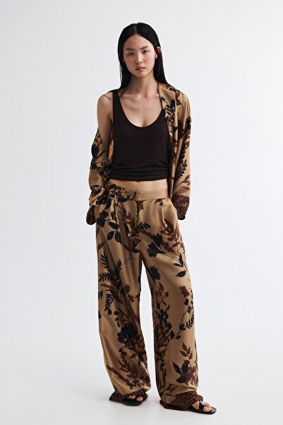 H&M Pileli Saten Gabardin Pantolon
