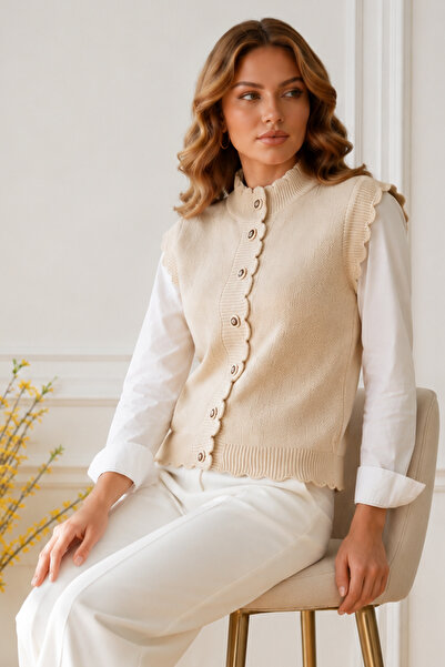 benguen Buttoned Knitwear Vest R4485 Stone Color