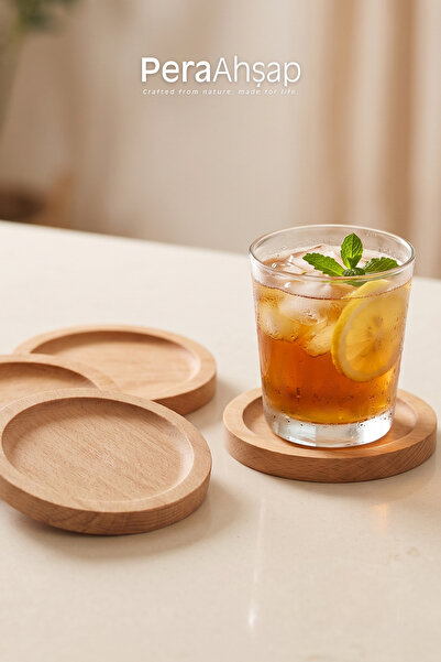 PeraWooden Pera Wooden Puck 4'lü Kayın Ahşap Bardak Altlığı Coaster Çerezlik ...