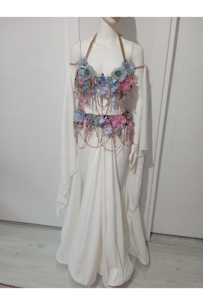 Butik2 Tülay Kostüm Tasarım Şifon Kuyruklu Sahne Eteği ve Sarkan Kolluk Seti ...