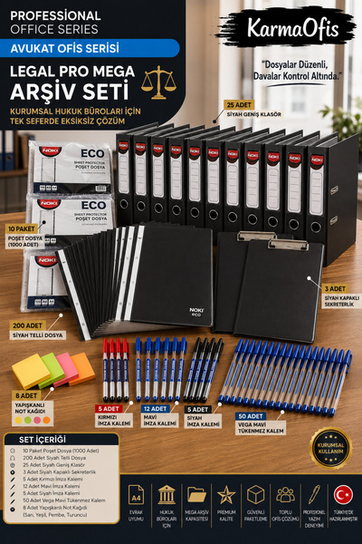 KarmaOfis Avukat Ofis Serisi Mega Siyah Arşiv Seti | 10 Paket Poşet Dosya + 2...