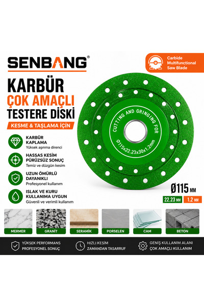 SENBANG 115 mm Karbür Çok Amaçlı Testere Diski 22,23 mm Elmas Kaplı Kesme Taş...