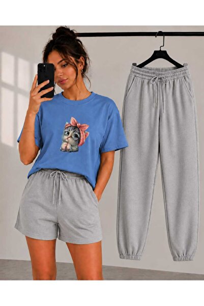 CLOTHES33 تي شيرت وشورت رياضي، مجموعة من 3 قطع، رفيعة، صيفية، مقاومة للعرق، م...