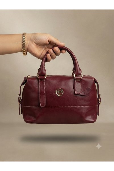 seraptakidunyasi Burgundy Women's Hand and Shoulder Bag with Cross Strap, Daily Stylish Zippered Women's Bag