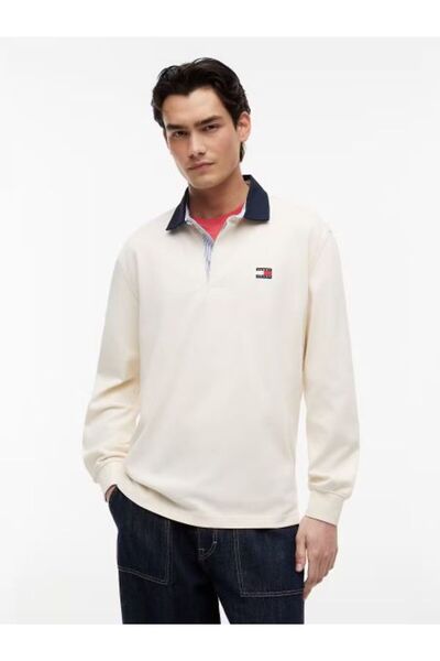 Tommy Hilfiger BEJ LOGOLU ERKEK UZUN KOLLU POLO T-SHIRT