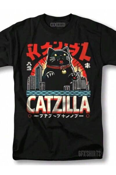 9TAY Catzilla Cat Shirt Funny Cute Gift Graphic Design Novelty T-Shirt