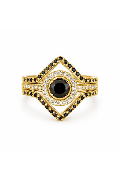 Auristore Inel aur 14K cu diamant 0.5 ct și diamante albe și negre – design l...