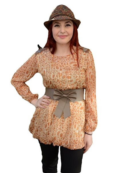 OEM Bluza deosebita, de culoare maro deschis, cu design de cercuri