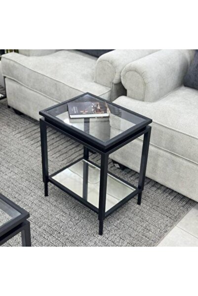 Development & Creativity Two-tier service table, black color, clear glass and...