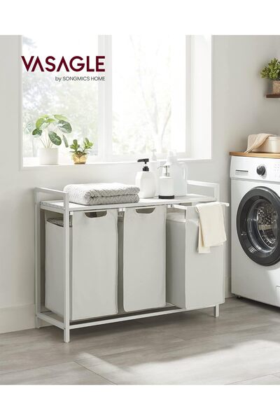 OEM Laundry Basket with 3 Compartments and Top Shelf, 3x38L, 93x33x72 cm, Rem...