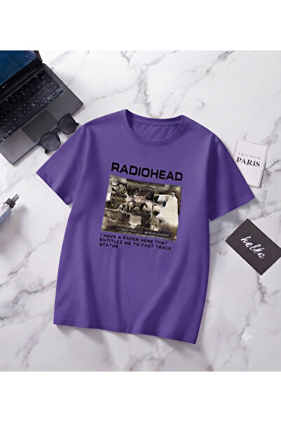 UNCİA OUTDOORS تي شيرت نسائي رجالي للجنسين مطبوع عليه RADIOHEAD ذو رقبة دائري...