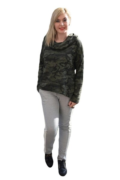 OEM Bluza tinereasca tip sport, culoare verde inchis cu imprimeu chic