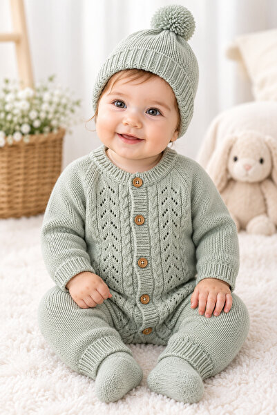 Babyhola طقم تريكو للفتيات الصغيرات يتكون من بذلة وقبعة 3005
