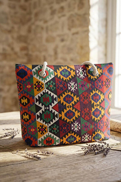 Çt Çeyizci Tekstil Large beach tote bag 40x30 cm – zippered everyday shoulder...