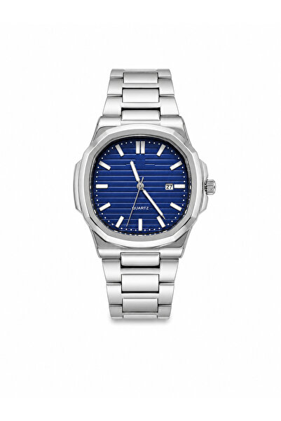 Aybars Premium Erkek Kol Saati Çelik Kordon Lacivert Kadran Takvimli Quartz A...