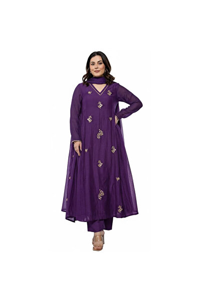 MYSMAR Purple Cotton Salwaar Kameez Dupatta - ALV2093 | Purple-Size:XL-42-Inches