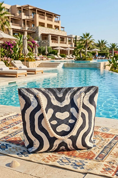 Çt Çeyizci Tekstil Large beach tote bag 40x30 cm – zippered everyday shoulder...
