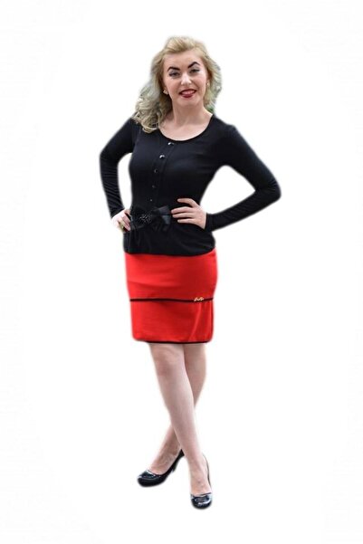 OEM Rochie deosebita, bicolora negru-rosu, cu nasturi decorativi