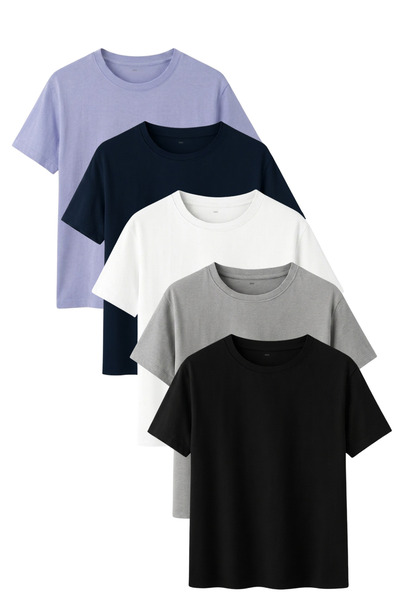 noetr Men's 5-Pack Cotton Basic T-Shirt Blue Navy White Gray Black