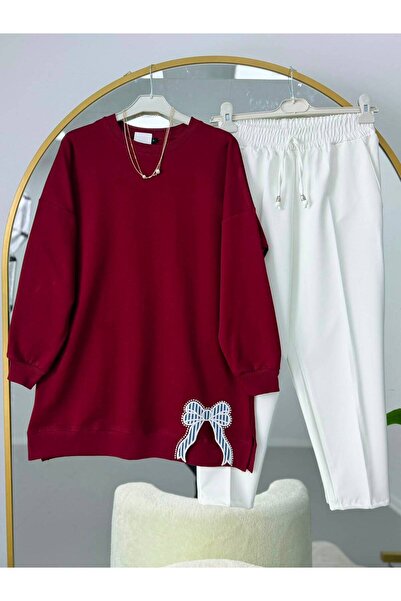 VOLT CLOTHİNG Butterfly Embroidered Hijab Tunic and Pants Set