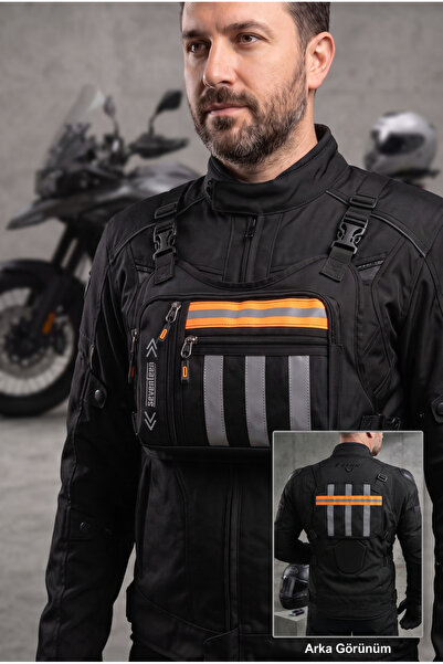 SEVENTEEN UNISEX 3 BÖLMELİ ÖN ARKA REFLEKTÖRLÜ MOTOSİKLET VE BİSİKLETLİ KURYE GÖĞÜS ÇANTASI-NEON TURUNCU