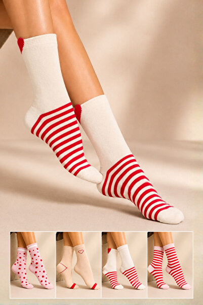 KARDEŞLER ÇORAP Women's Cotton Patterned Socks Multi-Colored 4-Piece Pack