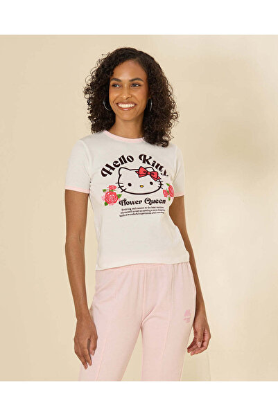 REDTAG Women White Printed Hello Kitty T-Shirt