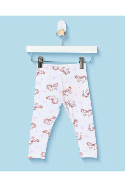REDTAG Infant Girls White Pony All Over Print Leggings