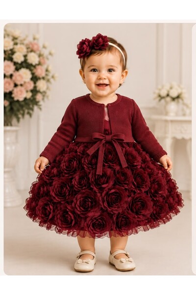 Mummys Love Girl's 3-Piece Set with Rose-Decorated Skirt and Cardigan and Ros...
