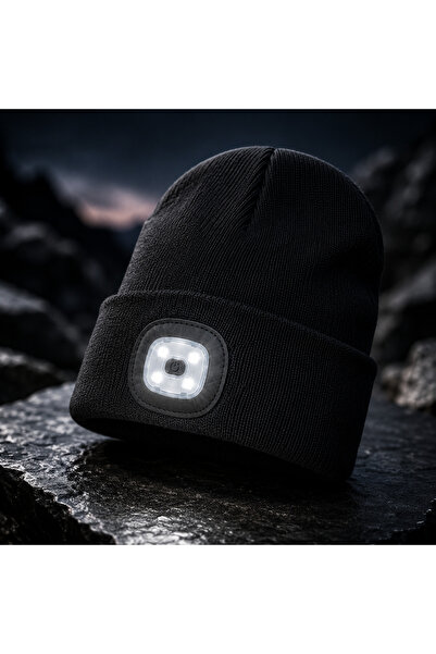 Generic Brand Căciulă cu Lanternă LED Integrată Reîncărcabilă, 4 LED-uri, USB...