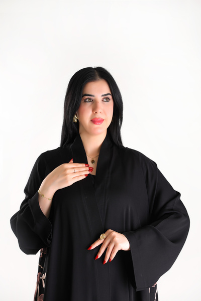 YOU ABAYA عباية همس قماش انترنت مطرز دبل كلوش | اسود