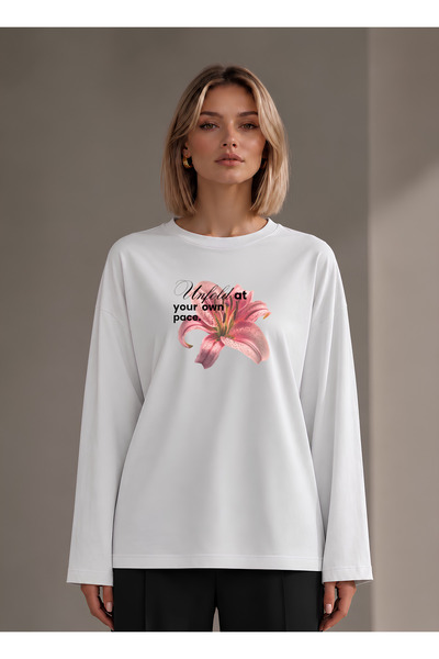 Grafftee Clothing Suerte Flower Design Printed Oversize Wide Cut Long Sleeve ...