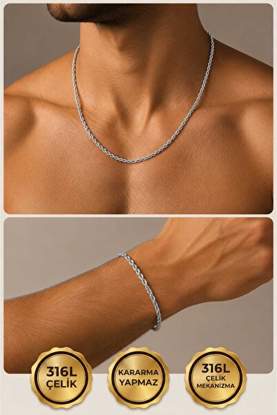 ALCONDZEND Men's Tarnish Resistant Stainless Steel Twisted Italian Silver Col...