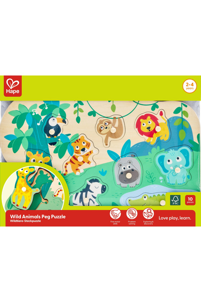 Hape Joc puzzle din lemn, Hape, Animale salbatice, 10 piese