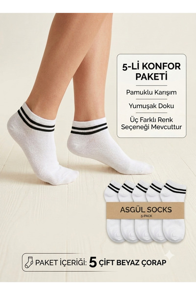 ASGÜL SOCKS Çizgili Patik çorap seti 5 çift