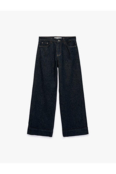 Koton Pamuklu Cepli Düğmeli Geniş Paça Denim Pantolon - Wide Leg Jeans