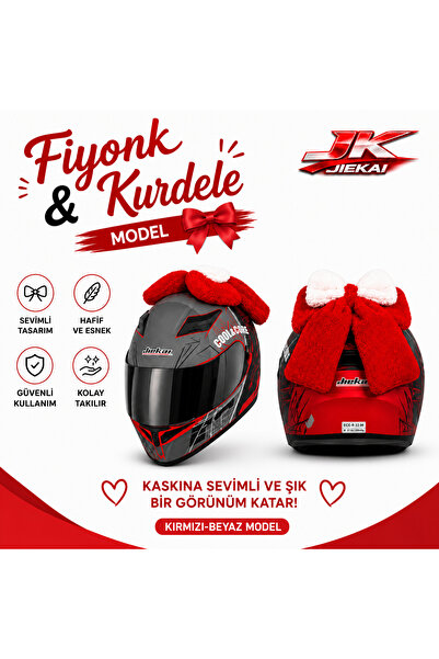 JİEKAİ JK PELUŞ KASK KURDELE & FİYONK KIRMIZI-BEYAZ (KASK DAHİL DEĞİLDİR)