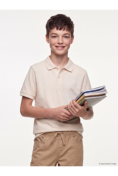 LC Waikiki Alita City Lcw Kids Beige Polo Collar Boys' Pique T-Shirt with a D...