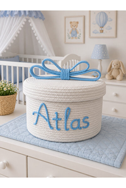 NuaCraft Kişiye İsme Özel Bebek Hediye Sepeti Fiyonklu İsimli Sepet (30X20)