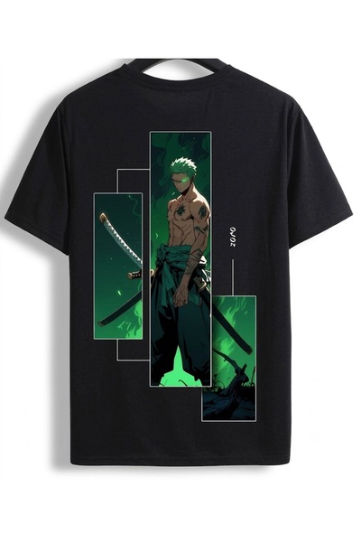 classy moda Tricou unisex negru supradimensionat cu ilustrație anime imprimat...
