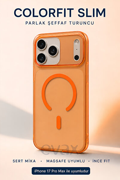 Evax [ColorFit] iPhone 17 Pro Max Uyumlu Parlak Şeffaf Sert Mika MagSafe İnce...