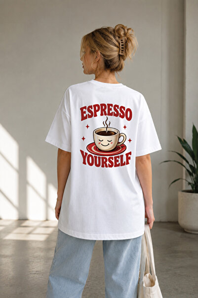 BAGAND تي شيرت فاخر مطبوع عليه Premium Espresso Yourself Arka Sırt Baskıلي بم...
