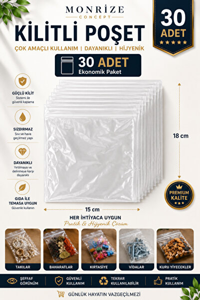 Monrize Concept 15X18 cm Ziplock Bags 30 Pieces |   Transparent Ziplock Bag |...