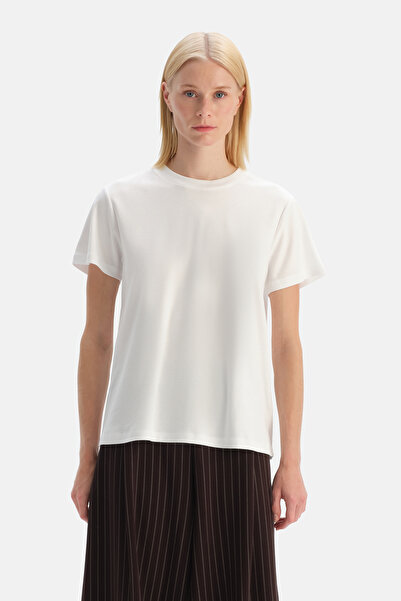 Dagi White Crew Neck Cotton T-Shirt