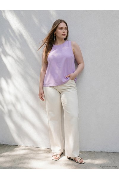LC Waikiki بنطلون جينز نسائي واسع الساق من LCW CurveBüyük Size Wideleg