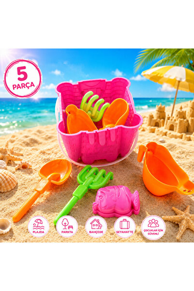 MUBX 5 Piece Castle Bucket Beach Sand Toy Set Children's Sand Toy