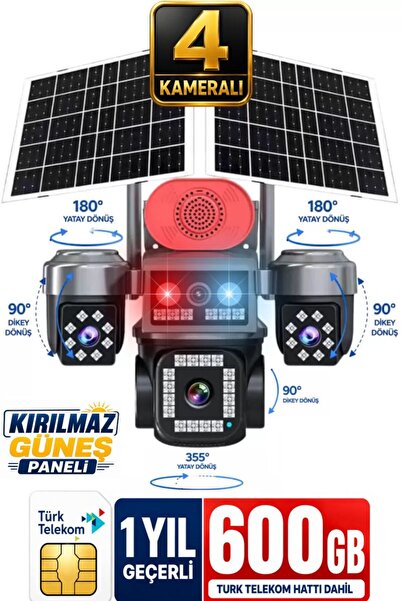 SONREİR RX84G 4 Kameralı 20MP 600GB Sim Kartlı Güvenlik Kamerası Çift Solar P...